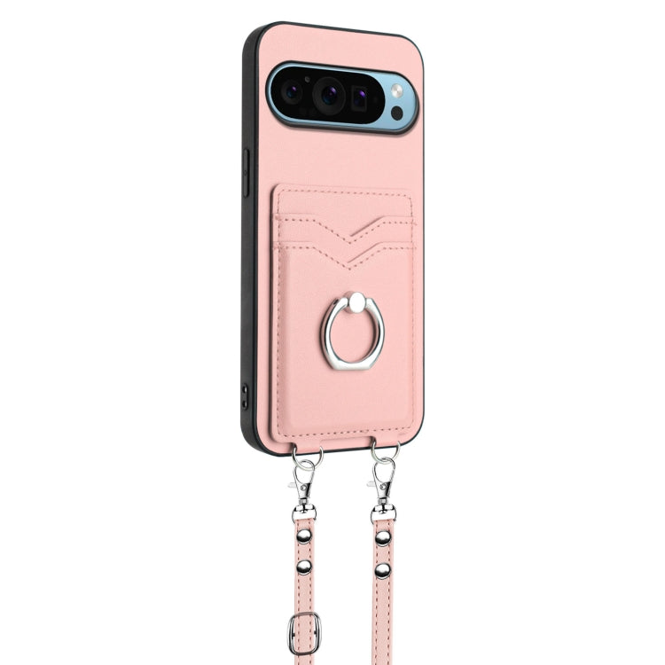 For Google Pixel 9 / 9 Pro R20 Crossbody Rope Ring Card Holder Phone Case(Pink) - Google Cases by PMC Jewellery | Online Shopping South Africa | PMC Jewellery | Buy Now Pay Later Mobicred