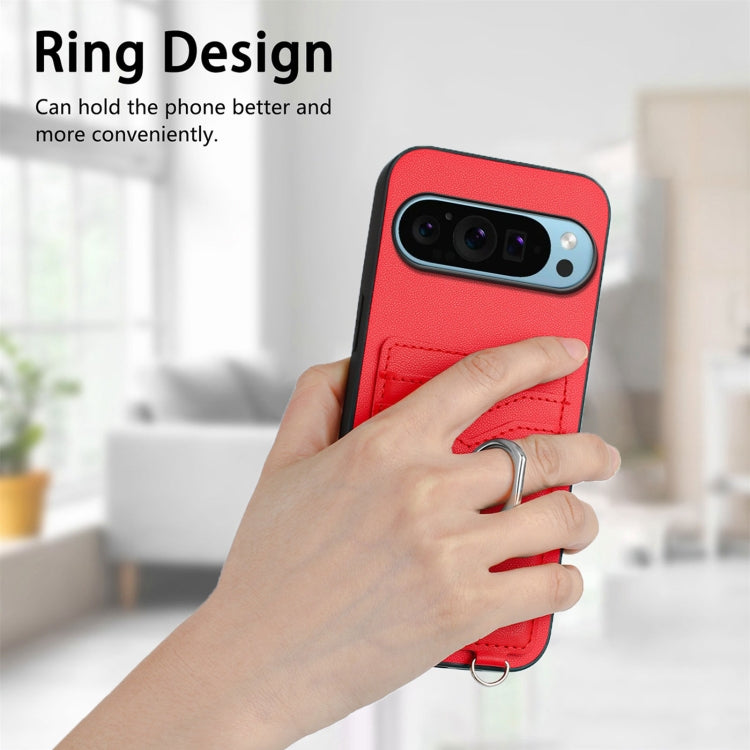 For Google Pixel 9 / 9 Pro R20 Crossbody Rope Ring Card Holder Phone Case(Red) - Google Cases by PMC TechLife | Online Shopping South Africa | PMC TechLife | Buy Now Pay Later Mobicred