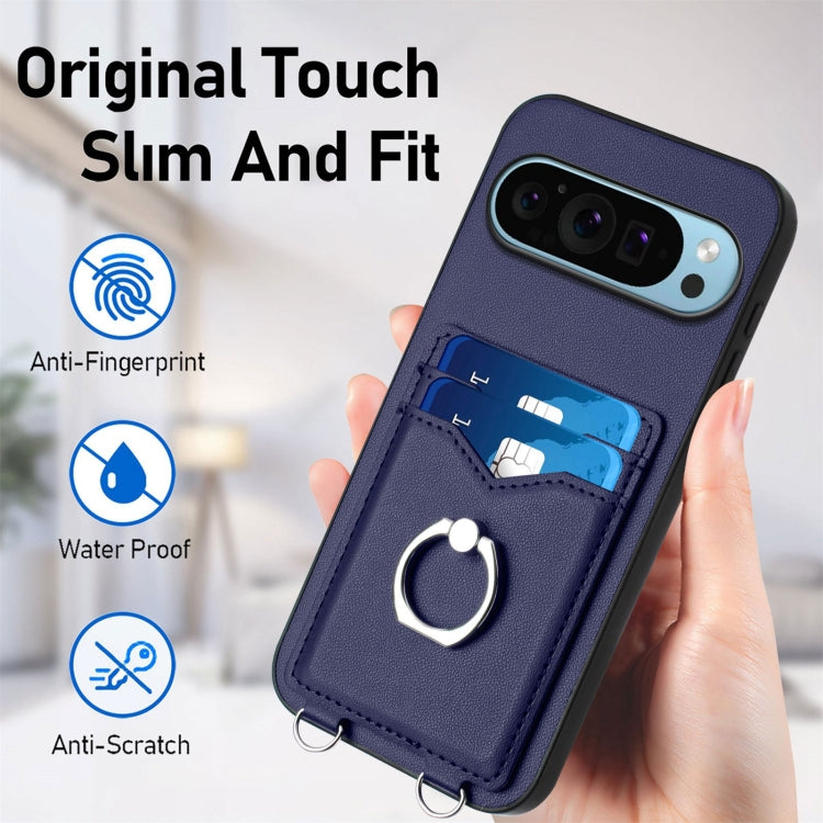 For Google Pixel 9 / 9 Pro R20 Crossbody Rope Ring Card Holder Phone Case(Blue) - free shipping - PMC TechLife - Order now!