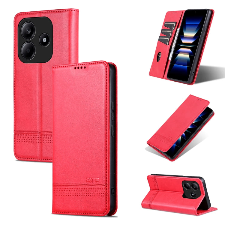 For Redmi Note 14 5G AZNS Magnetic Calf Texture Flip Leather Phone Case(Red) - Note 14 Cases by AZNS | Online Shopping South Africa | PMC Jewellery | Buy Now Pay Later Mobicred