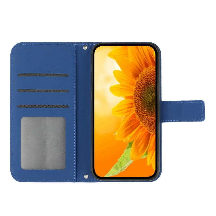 For Samsung Galaxy S25 5G Skin Feel Sun Flower Embossed Flip Leather Phone Case with Lanyard(Dark Blue) - Galaxy S25 5G Cases by PMC Jewellery | Online Shopping South Africa | PMC Jewellery | Buy Now Pay Later Mobicred