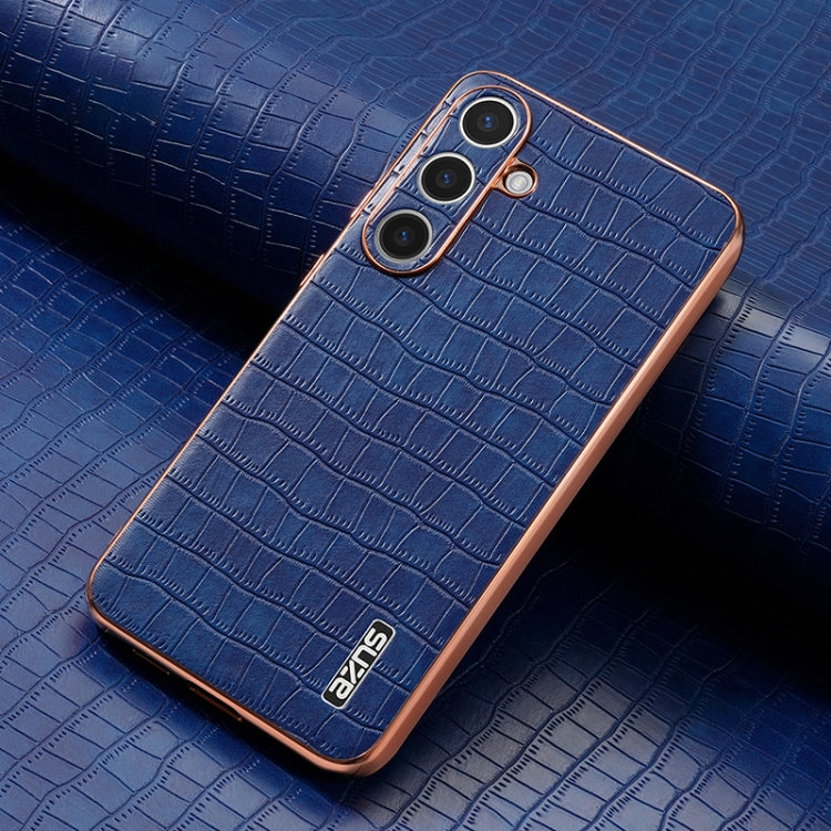 For Samsung Galaxy S25 5G AZNS Electroplated Frame Crocodile Texture Full Coverage Phone Case(Blue) - free shipping - PMC Jewellery - Order now!
