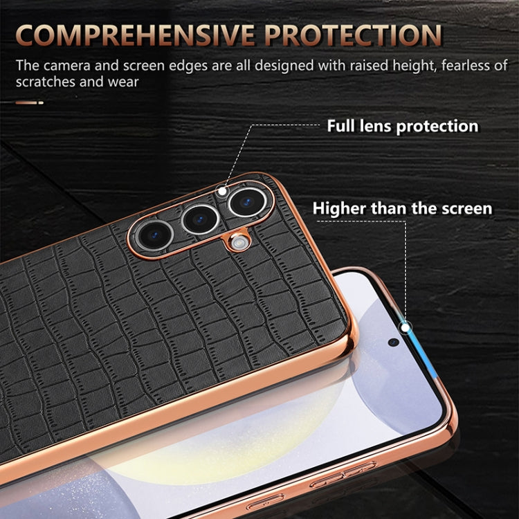For Samsung Galaxy S25 5G AZNS Electroplated Frame Crocodile Texture Full Coverage Phone Case(Blue) - free shipping - PMC Jewellery - Order now!