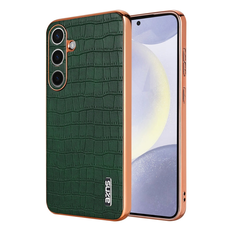 For Samsung Galaxy S25+ 5G AZNS Electroplated Frame Crocodile Texture Full Coverage Phone Case(Green) - free shipping - PMC Jewellery - Order now!