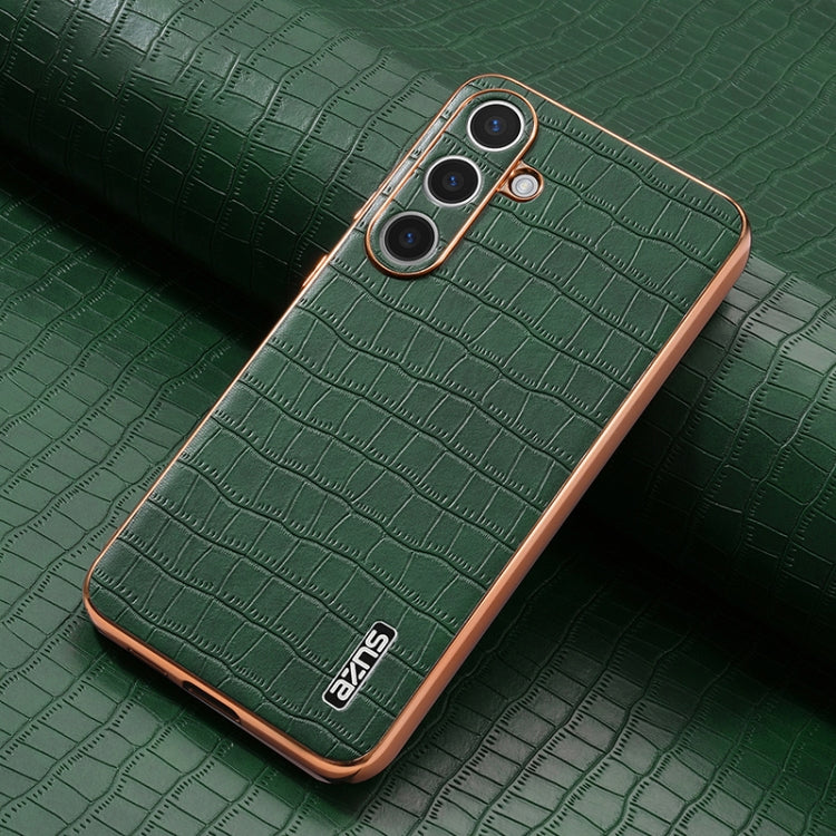 For Samsung Galaxy S25+ 5G AZNS Electroplated Frame Crocodile Texture Full Coverage Phone Case(Green) - free shipping - PMC Jewellery - Order now!