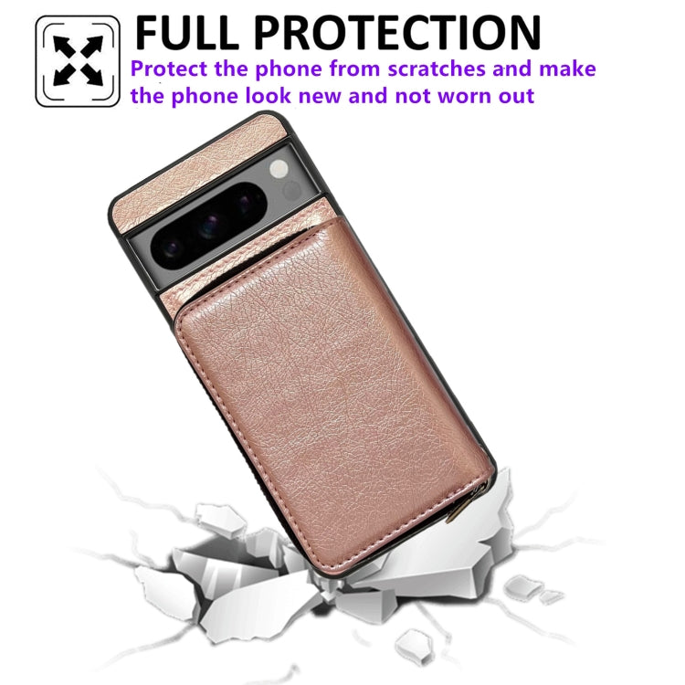 For Google Pixel 9 / 9 Pro Solid Color Zipper 11-Card Slots Bag Phone Case with Lanyard(Rose Gold) - Google Cases by PMC TechLife | Online Shopping South Africa | PMC TechLife | Buy Now Pay Later Mobicred