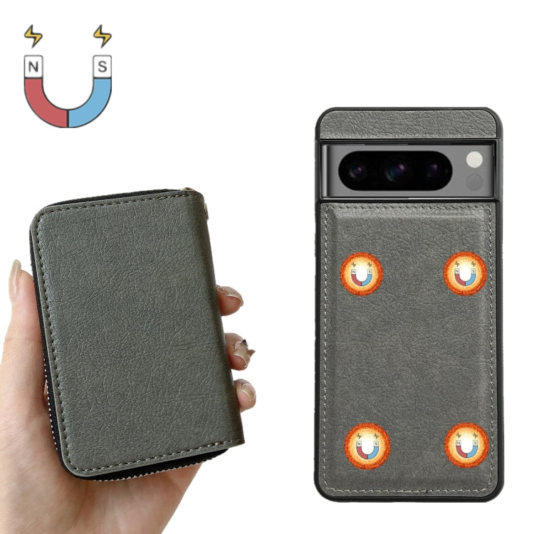 For Google Pixel 8 Pro Solid Color Zipper 11-Card Slots Bag Phone Case with Lanyard(Grey) - Google Cases by PMC TechLife | Online Shopping South Africa | PMC TechLife | Buy Now Pay Later Mobicred
