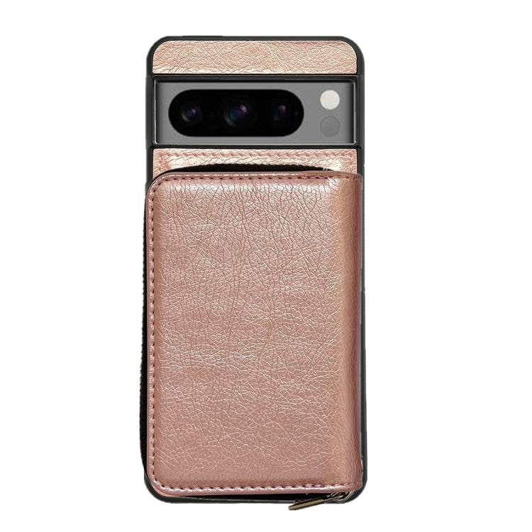 For Google Pixel 8 Solid Color Zipper 11-Card Slots Bag Phone Case with Lanyard(Rose Gold) - Google Cases by PMC TechLife | Online Shopping South Africa | PMC TechLife | Buy Now Pay Later Mobicred