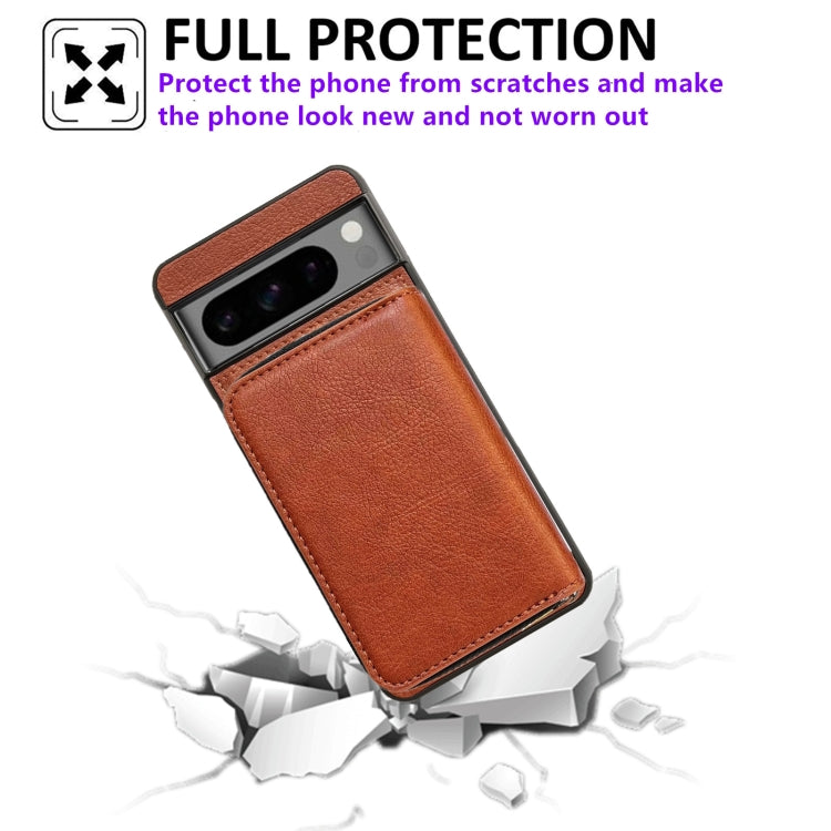 For Google Pixel 8 Solid Color Zipper 11-Card Slots Bag Phone Case with Lanyard(Brown) - Google Cases by PMC TechLife | Online Shopping South Africa | PMC TechLife | Buy Now Pay Later Mobicred