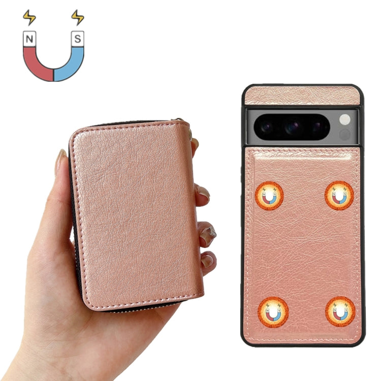 For Google Pixel 7a Solid Color Zipper 11-Card Slots Bag Phone Case with Lanyard(Rose Gold) - Google Cases by PMC TechLife | Online Shopping South Africa | PMC TechLife | Buy Now Pay Later Mobicred