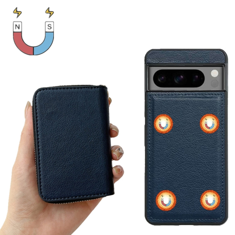For Google Pixel 7 Solid Color Zipper 11-Card Slots Bag Phone Case with Lanyard(Blue) - Google Cases by PMC TechLife | Online Shopping South Africa | PMC TechLife | Buy Now Pay Later Mobicred
