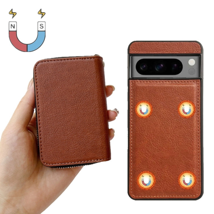 For Google Pixel 6 Pro Solid Color Zipper 11-Card Slots Bag Phone Case with Lanyard(Brown) - Google Cases by PMC TechLife | Online Shopping South Africa | PMC TechLife | Buy Now Pay Later Mobicred