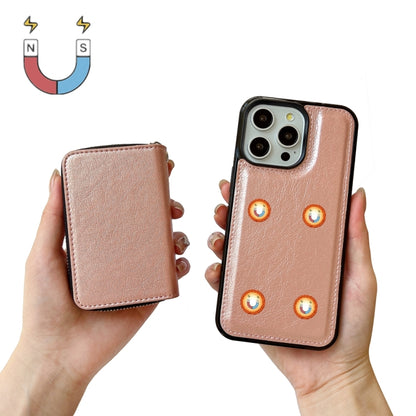 For iPhone 16 Pro Solid Color Zipper 11-Card Slots Bag Phone Case with Lanyard(Rose Gold) - iPhone 16 Pro Cases by PMC Jewellery | Online Shopping South Africa | PMC Jewellery | Buy Now Pay Later Mobicred