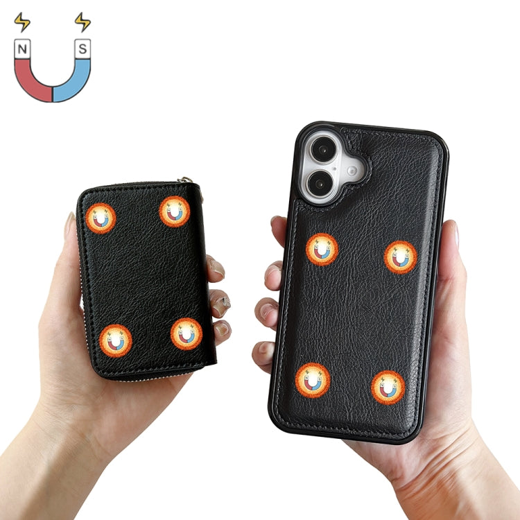 For iPhone 16 Plus Solid Color Zipper 11-Card Slots Bag Phone Case with Lanyard(Black) - free shipping - PMC Jewellery - Order now!