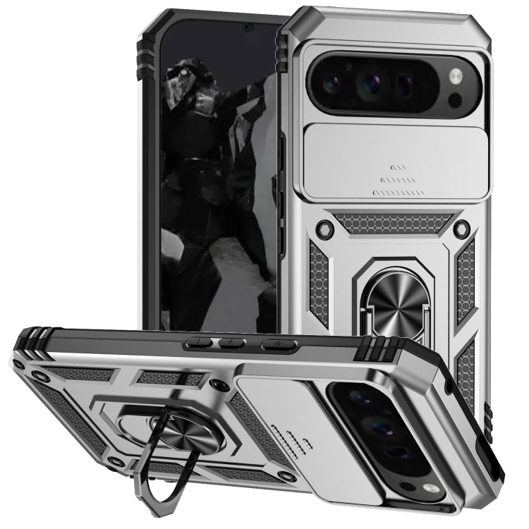 For Google Pixel 9 Pro Sliding Camshield Holder Phone Case(Silver) - Google Cases by PMC TechLife | Online Shopping South Africa | PMC TechLife | Buy Now Pay Later Mobicred