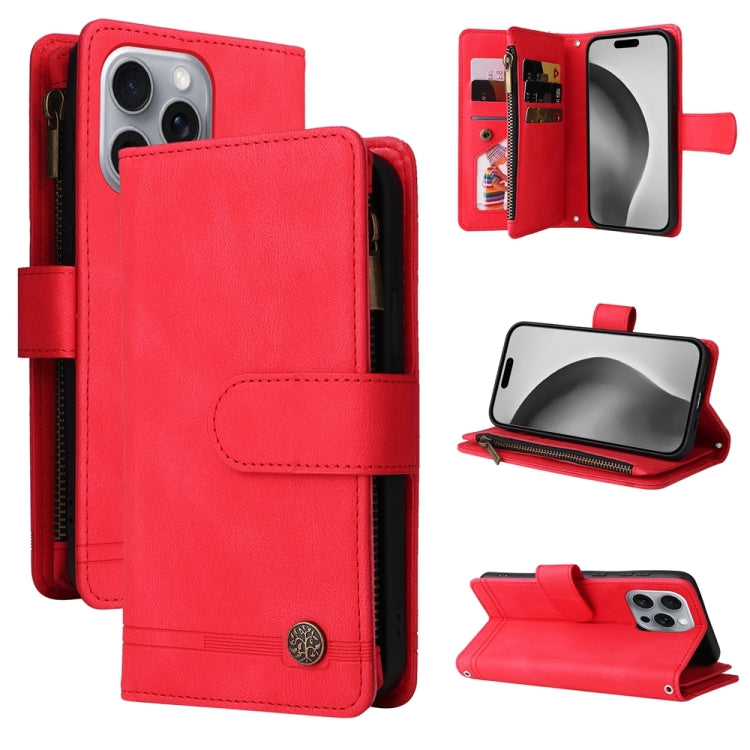 For iPhone 16 Pro Max Skin Feel Multi-Card Wallet Zipper Leather Phone Case(Red) - free shipping - PMC TechLife - Order now!