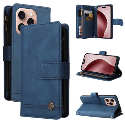 For iPhone 16 Pro Skin Feel Multi-Card Wallet Zipper Leather Phone Case(Blue) - iPhone 16 Pro Cases by PMC Jewellery | Online Shopping South Africa | PMC Jewellery | Buy Now Pay Later Mobicred