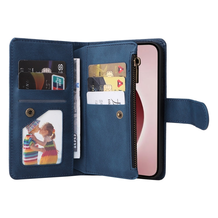 For iPhone 16 Pro Skin Feel Multi-Card Wallet Zipper Leather Phone Case(Blue) - iPhone 16 Pro Cases by PMC Jewellery | Online Shopping South Africa | PMC Jewellery | Buy Now Pay Later Mobicred