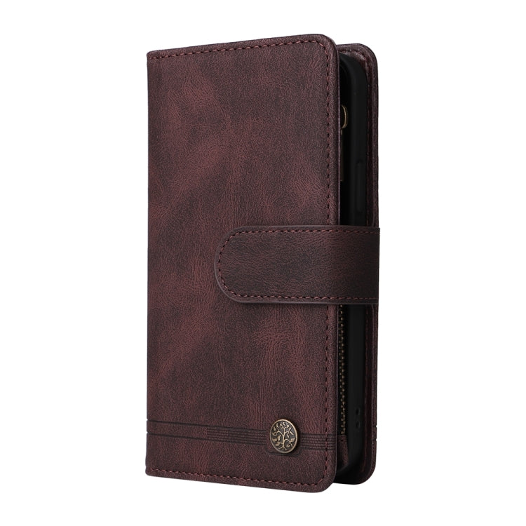 For iPhone 16 Skin Feel Multi-Card Wallet Zipper Leather Phone Case(Brown) - iPhone 16 Cases by PMC Jewellery | Online Shopping South Africa | PMC Jewellery | Buy Now Pay Later Mobicred