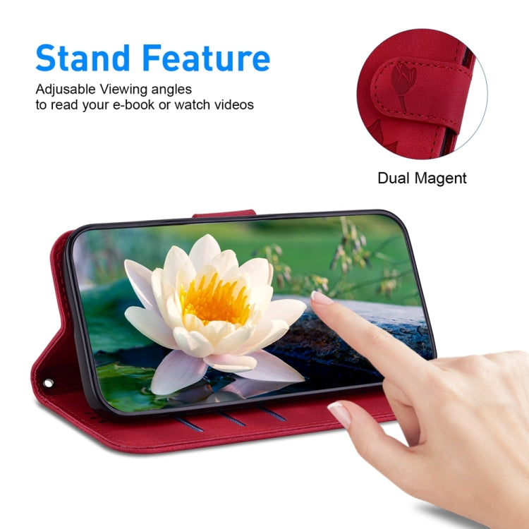 For Motorola Edge 2024 Lotus Embossed Leather Phone Case(Red) - Motorola Cases by PMC Jewellery | Online Shopping South Africa | PMC Jewellery | Buy Now Pay Later Mobicred