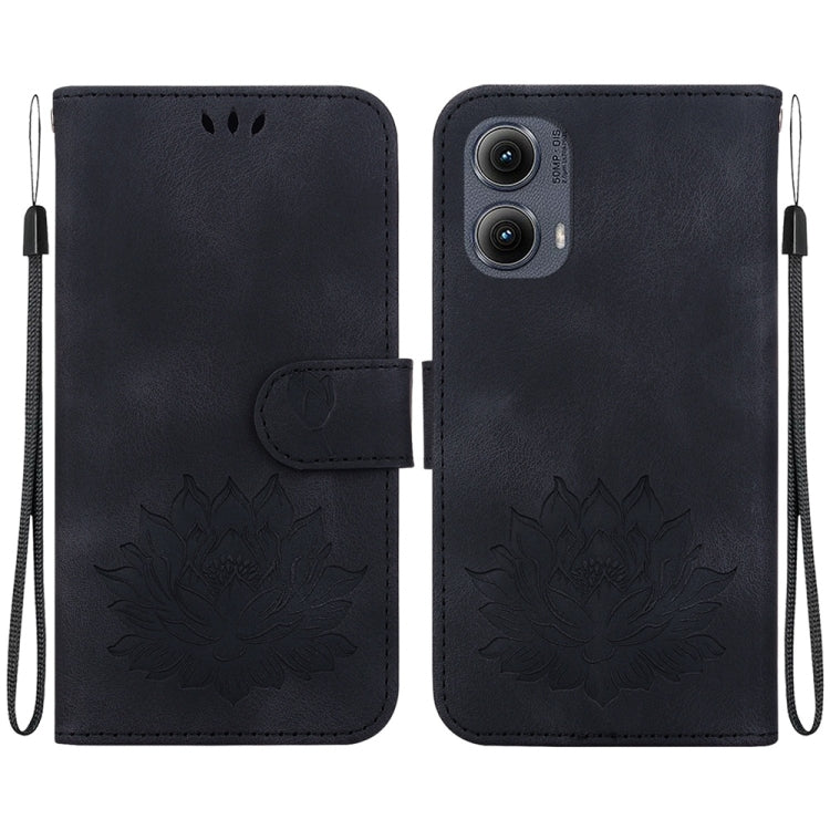 For Motorola Edge 2024 Lotus Embossed Leather Phone Case(Black) - Motorola Cases by PMC Jewellery | Online Shopping South Africa | PMC Jewellery | Buy Now Pay Later Mobicred