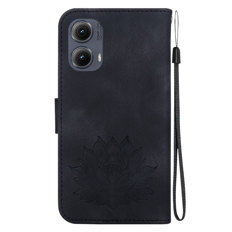 For Motorola Edge 2024 Lotus Embossed Leather Phone Case(Black) - Motorola Cases by PMC Jewellery | Online Shopping South Africa | PMC Jewellery | Buy Now Pay Later Mobicred