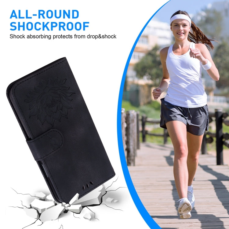 For Motorola Edge 2024 Lotus Embossed Leather Phone Case(Black) - Motorola Cases by PMC Jewellery | Online Shopping South Africa | PMC Jewellery | Buy Now Pay Later Mobicred