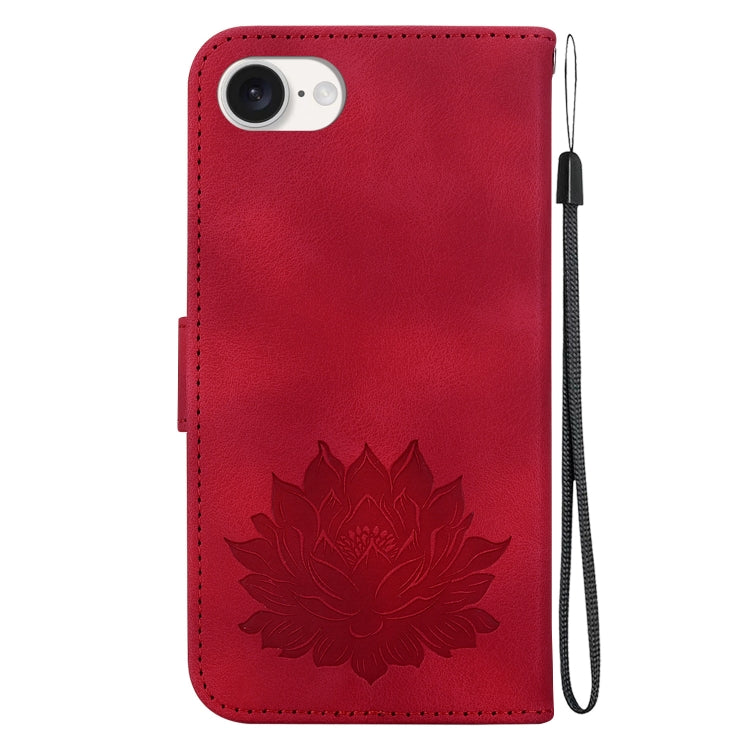 For iPhone 16e Lotus Embossed Leather Phone Case(Red) - iPhone 16e Cases by PMC TechLife | Online Shopping South Africa | PMC TechLife | Buy Now Pay Later Mobicred