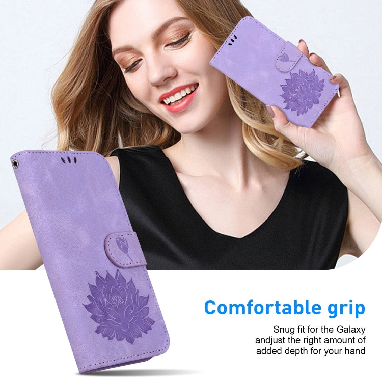 For iPhone 16e Lotus Embossed Leather Phone Case(Purple) - iPhone 16e Cases by PMC TechLife | Online Shopping South Africa | PMC TechLife | Buy Now Pay Later Mobicred