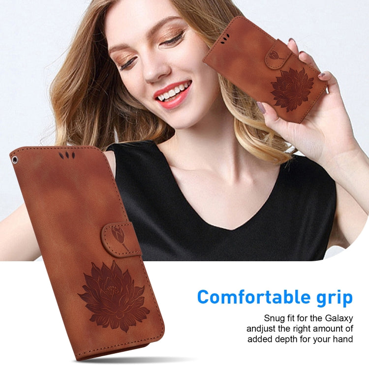 For iPhone 16 Pro Max Lotus Embossed Leather Phone Case(Brown) - iPhone 16 Pro Max Cases by PMC TechLife | Online Shopping South Africa | PMC TechLife | Buy Now Pay Later Mobicred