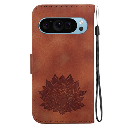 For Google Pixel 9 Pro Lotus Embossed Leather Phone Case(Brown) - Google Cases by PMC Jewellery | Online Shopping South Africa | PMC Jewellery | Buy Now Pay Later Mobicred