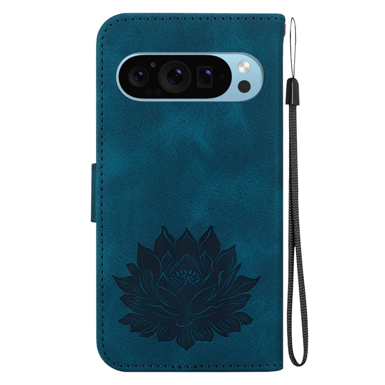 For Google Pixel 9 Pro Lotus Embossed Leather Phone Case(Dark Blue) - Google Cases by PMC Jewellery | Online Shopping South Africa | PMC Jewellery | Buy Now Pay Later Mobicred