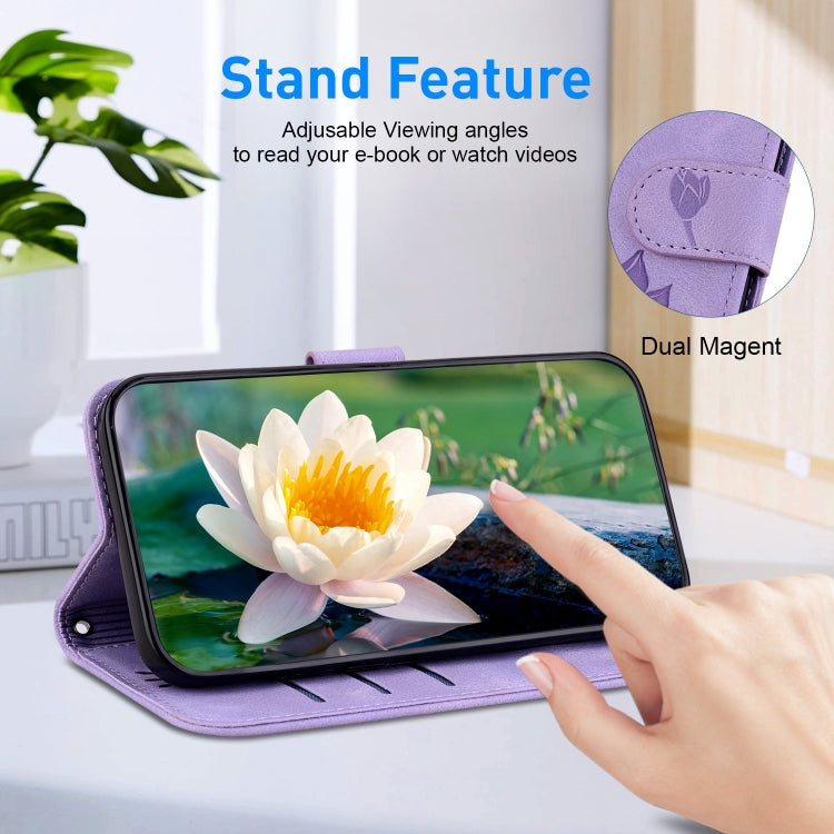 For Google Pixel 9 Pro Lotus Embossed Leather Phone Case(Purple) - Google Cases by PMC TechLife | Online Shopping South Africa | PMC TechLife | Buy Now Pay Later Mobicred