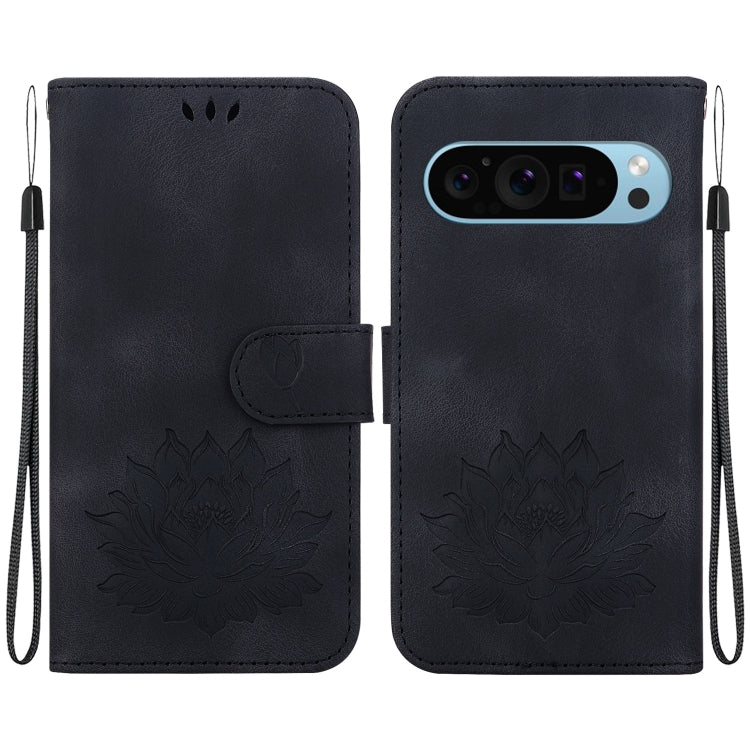 For Google Pixel 9 Pro Lotus Embossed Leather Phone Case(Black) - Google Cases by PMC TechLife | Online Shopping South Africa | PMC TechLife | Buy Now Pay Later Mobicred