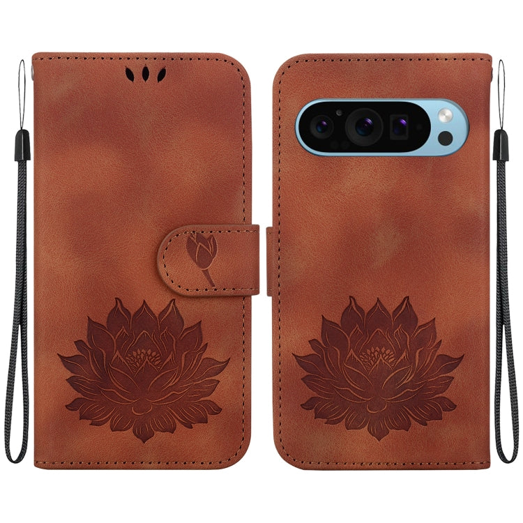 For Google Pixel 9 Lotus Embossed Leather Phone Case(Brown) - Google Cases by PMC TechLife | Online Shopping South Africa | PMC TechLife | Buy Now Pay Later Mobicred