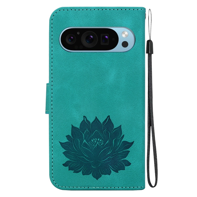 For Google Pixel 9 Lotus Embossed Leather Phone Case(Green) - Google Cases by PMC Jewellery | Online Shopping South Africa | PMC Jewellery | Buy Now Pay Later Mobicred