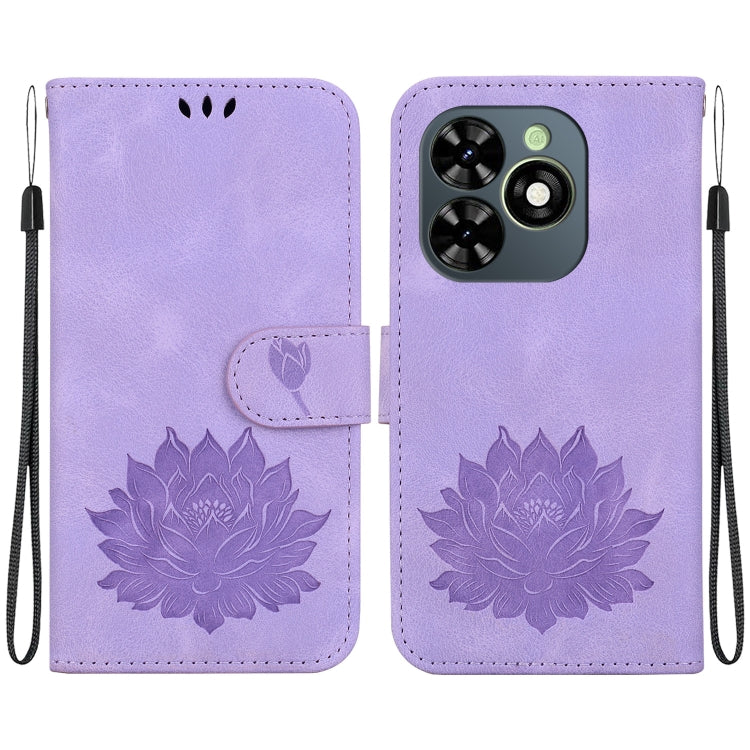 For Tecno Spark G0 2024 / Spark 20 Lotus Embossed Leather Phone Case(Purple) - Tecno Cases by PMC Jewellery | Online Shopping South Africa | PMC Jewellery | Buy Now Pay Later Mobicred