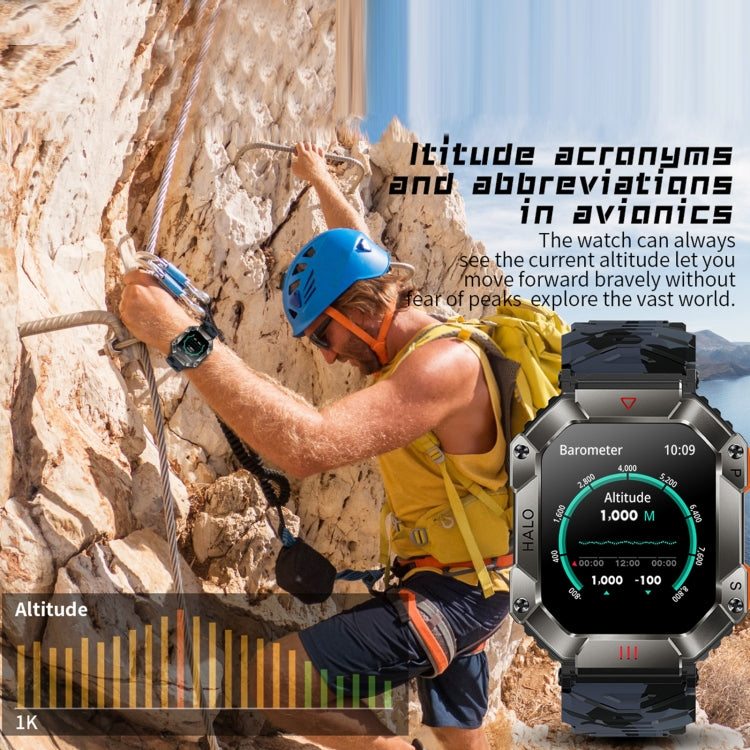 LEMFO KR80 2.0 inch BT5.1 IP67 Sport Smart Watch, Support Bluetooth Call / Sleep / Blood Oxygen / Heart Rate / Blood Pressure Health Monitor(Black+Camouflage) - Smart Watches by LEMFO | Online Shopping South Africa | PMC Jewellery | Buy Now Pay Later Mobicred