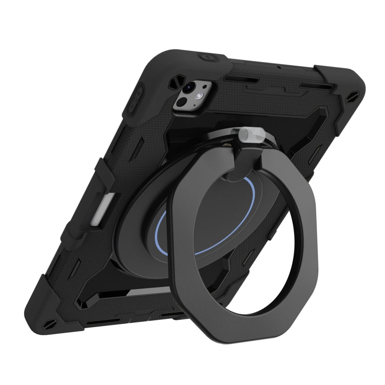 For iPad Pro 11 2024 Armor Portable Rotating Ring Holder Silicone Tablet Case with Pen Slot(Black) - iPad Pro 11 2024 Cases by PMC TechLife | Online Shopping South Africa | PMC TechLife | Buy Now Pay Later Mobicred