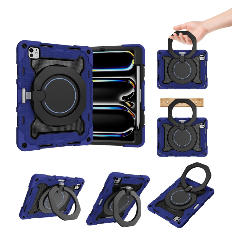 For iPad Pro 11 2024 Armor Portable Rotating Ring Holder Silicone Tablet Case with Pen Slot(Navy Blue) - iPad Pro 11 2024 Cases by PMC TechLife | Online Shopping South Africa | PMC TechLife | Buy Now Pay Later Mobicred