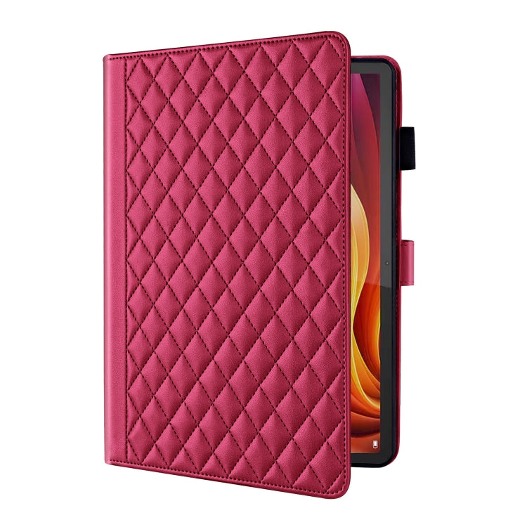 For Lenovo Xiaoxin Pad Pro 12.7 2025 Rhombus Lattice Leather Tablet Case(Red) - Lenovo by PMC TechLife | Online Shopping South Africa | PMC TechLife | Buy Now Pay Later Mobicred