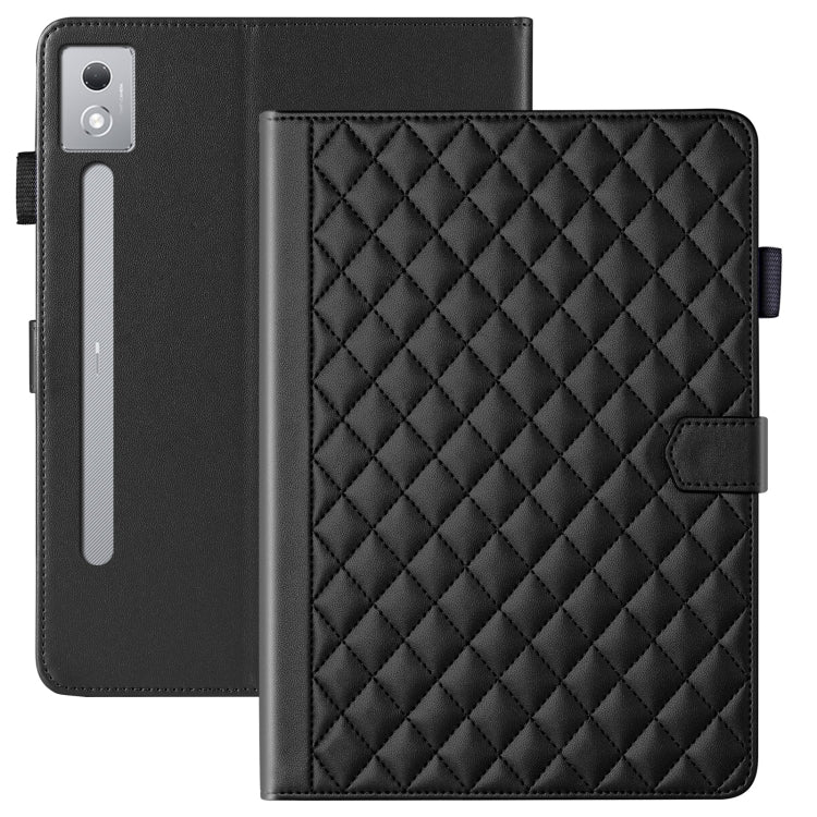 For Lenovo Xiaoxin Pad Pro 12.7 2025 Rhombus Lattice Leather Tablet Case(Black) - Lenovo by PMC TechLife | Online Shopping South Africa | PMC TechLife | Buy Now Pay Later Mobicred