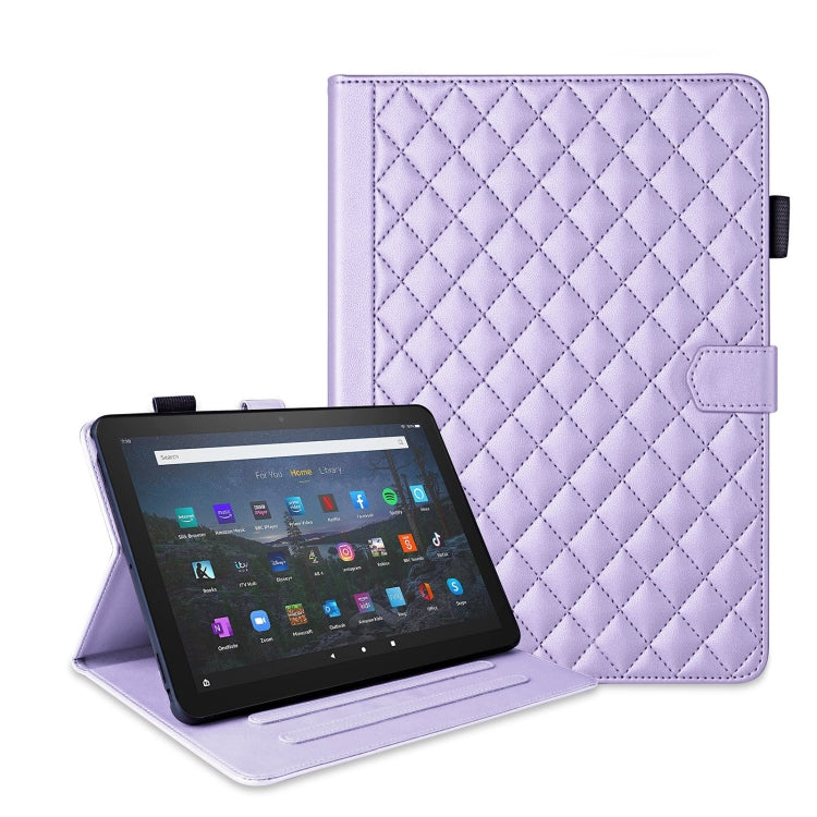 For Amazon Kindle Fire HD10 2023 Rhombus Lattice Leather Tablet Case(Purple) - Amazon by PMC TechLife | Online Shopping South Africa | PMC TechLife | Buy Now Pay Later Mobicred
