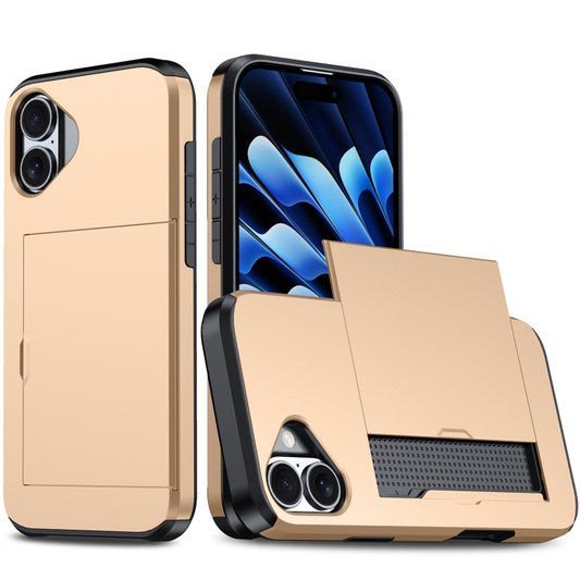 For iPhone 16 Shockproof Armor Phone Case with Card Slot(Gold) - iPhone 16 Cases by PMC Jewellery | Online Shopping South Africa | PMC Jewellery | Buy Now Pay Later Mobicred