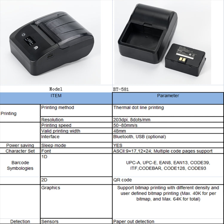 BT-581 58mm USB-C/Type-C + Bluetooth Portable Thermal Printer(US Plug) - Printer by PMC TechLife | Online Shopping South Africa | PMC TechLife | Buy Now Pay Later Mobicred