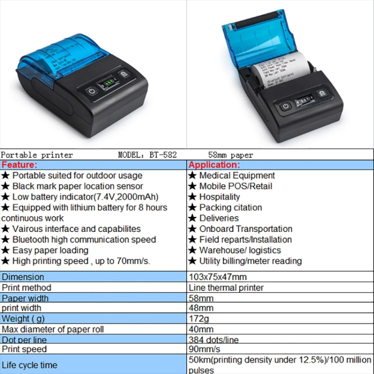 BT-582 58mm Type-C + Bluetooth Portable Thermal Printer(US Plug) - Receipt Printers by PMC TechLife | Online Shopping South Africa | PMC TechLife | Buy Now Pay Later Mobicred