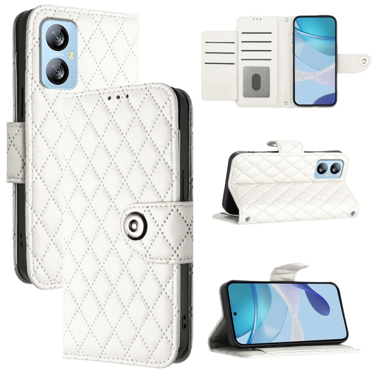 For Blackview A52 Rhombic Texture Flip Leather Phone Case with Lanyard(White) - More Brand by PMC Jewellery | Online Shopping South Africa | PMC Jewellery | Buy Now Pay Later Mobicred