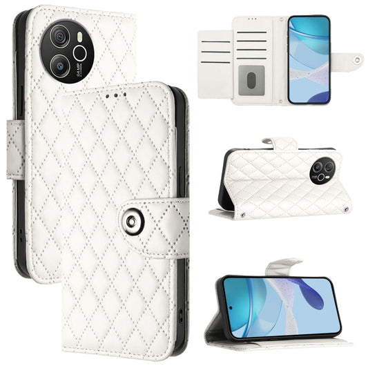 For Blackview Shark 8 Rhombic Texture Flip Leather Phone Case with Lanyard(White) - More Brand by PMC Jewellery | Online Shopping South Africa | PMC Jewellery | Buy Now Pay Later Mobicred