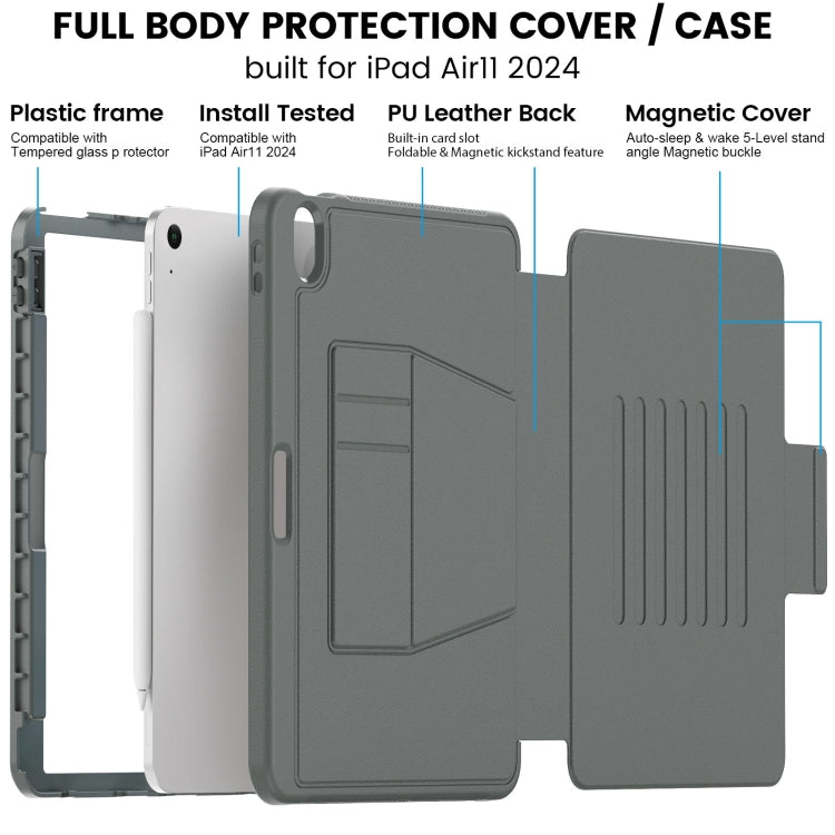 For iPad Air 11 2024 Smart B Magnetic Holder Leather Tablet Case(Grey) - iPad Air 11 2024 Cases by PMC TechLife | Online Shopping South Africa | PMC TechLife | Buy Now Pay Later Mobicred