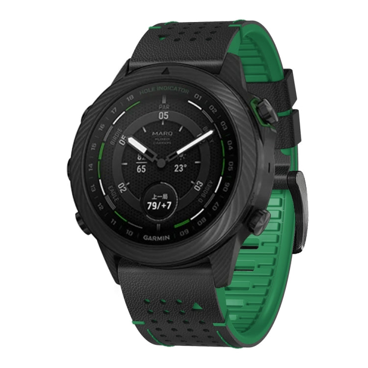 For Garmin Fenix 7X 26mm Dot Hole Silicone Leather Quick Release Watch Band(Black Green) - free shipping - PMc TechLife - Order now!